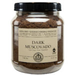Front view of a 2.8 lb India Tree Dark Muscovado Sugar canister, a distinct unrefined brown sugar for gourmet baking.